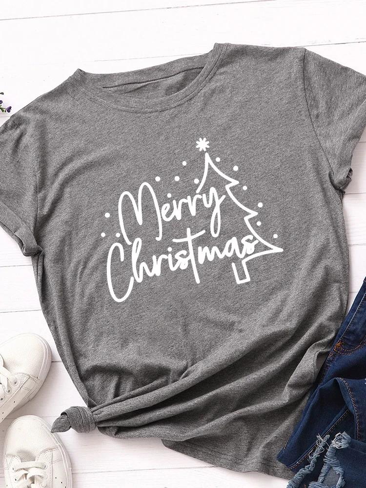 Merry Christmas Tree Print Women T Shirt Short Sleeve O Neck Loose Women Tshirt Ladies Tee Shirt Tops Clothes Camisetas Mujer