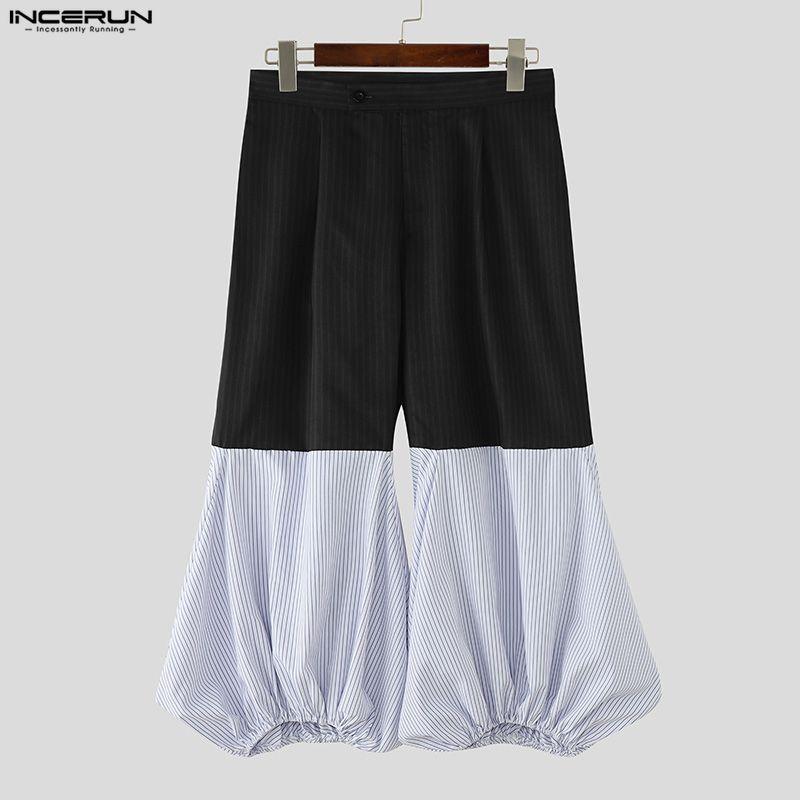INCERUN Мужские повседневные брюки-фонарики в полоску на молнии с завышенной талией