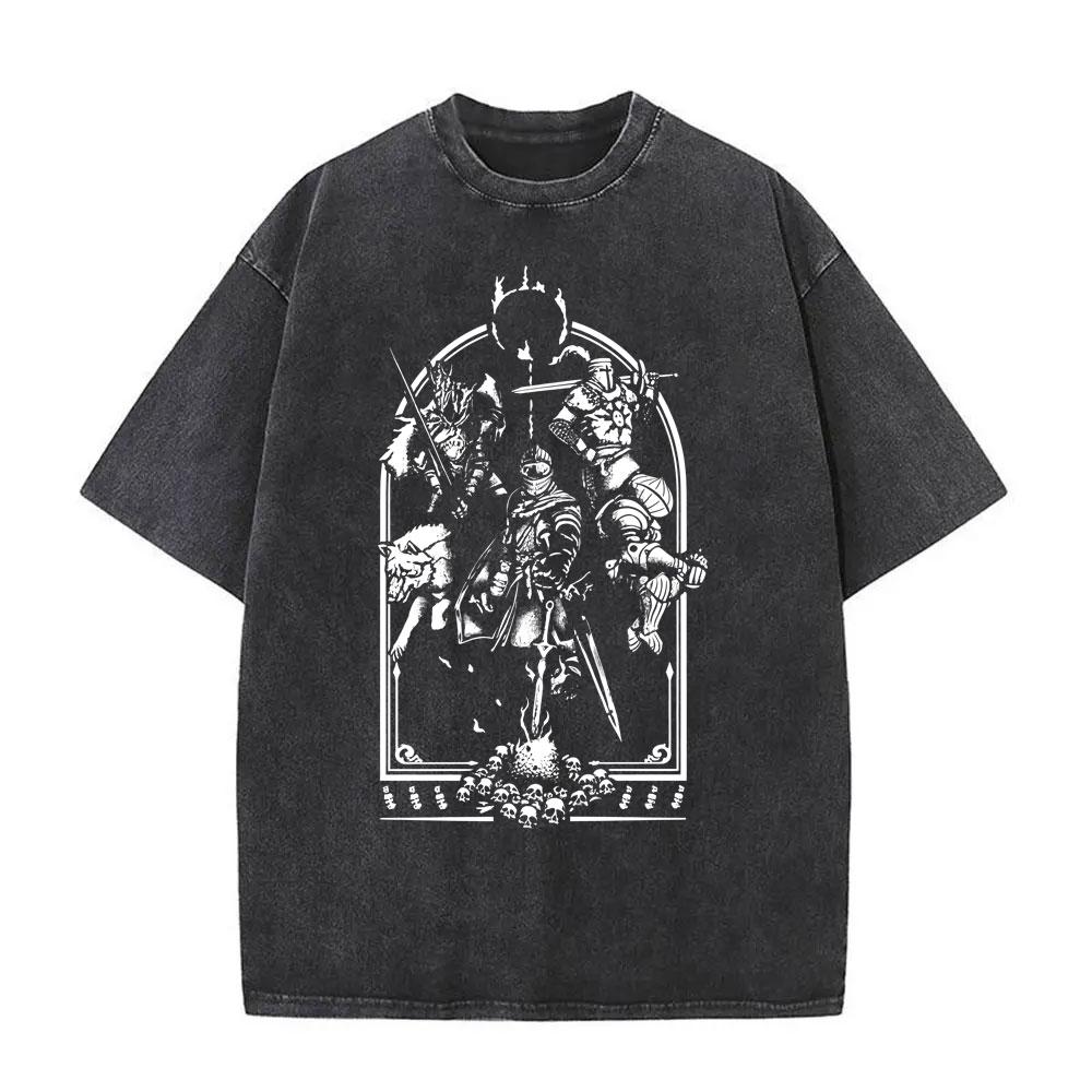 Washed Vintage Game Dark Souls Prepare To Die Graphic Tshirt Men Women s Gothic Rock Tshirts Mens Punk Oversized T Shirts