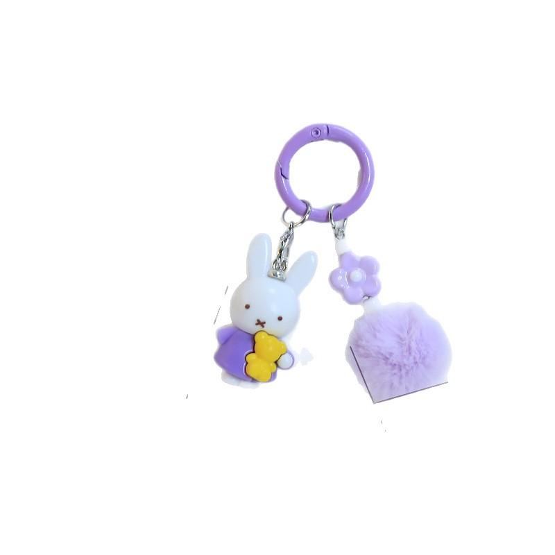 Cute Cartoon Rabbit Plush Ball Keychain With Spring Coil For Phone Earphone Bag Charm Pendant Accessory