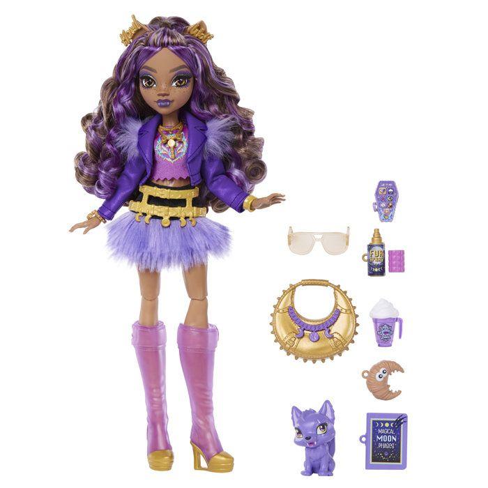 Кукла-модель - MONSTER HIGH - JHK30 - Клодин В школу - Питомец - Золотые украшения - 7 аксессуаров