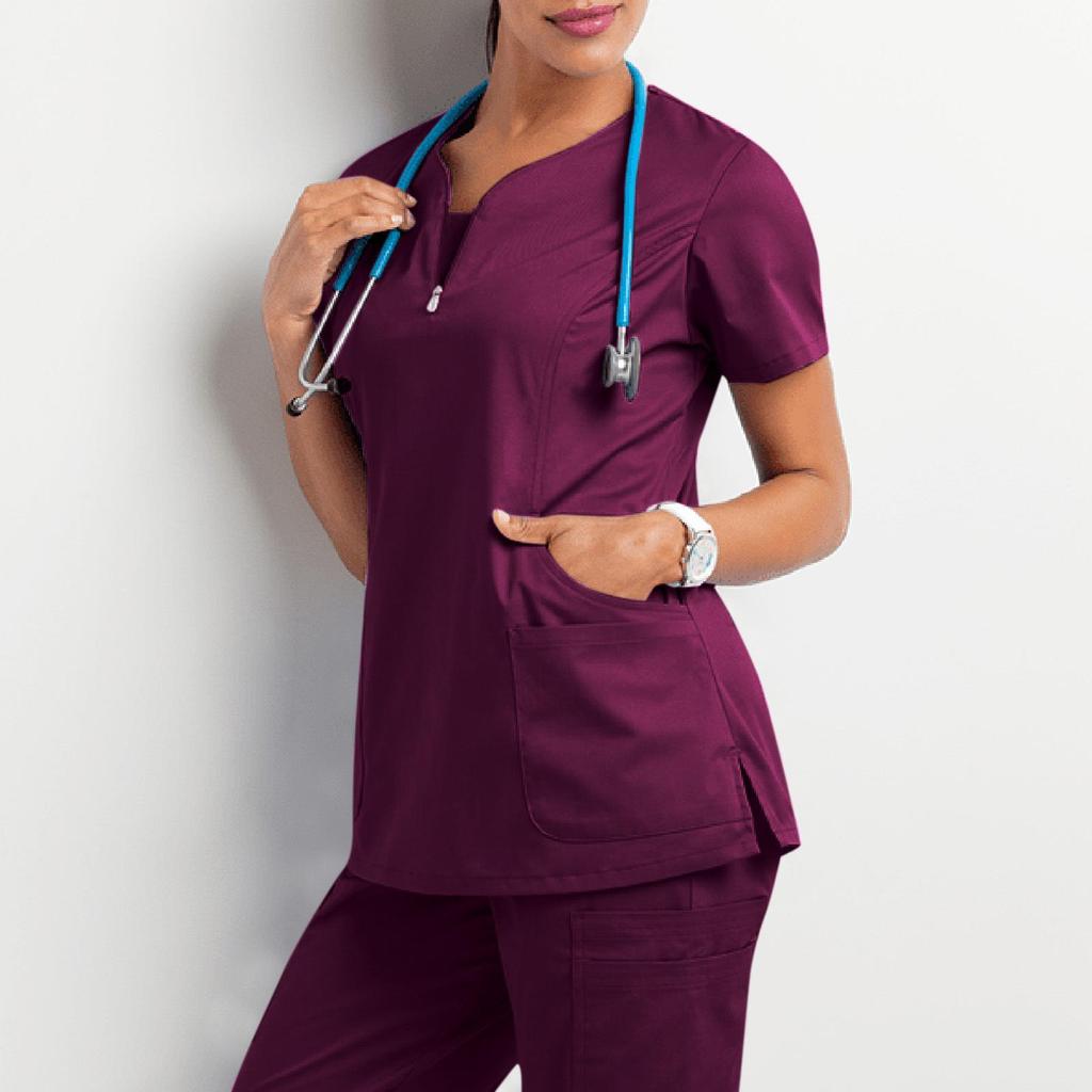 Women's Short Sleeve Scrub Top - Nurse/Surgeon Workwear T-Shirt Gown