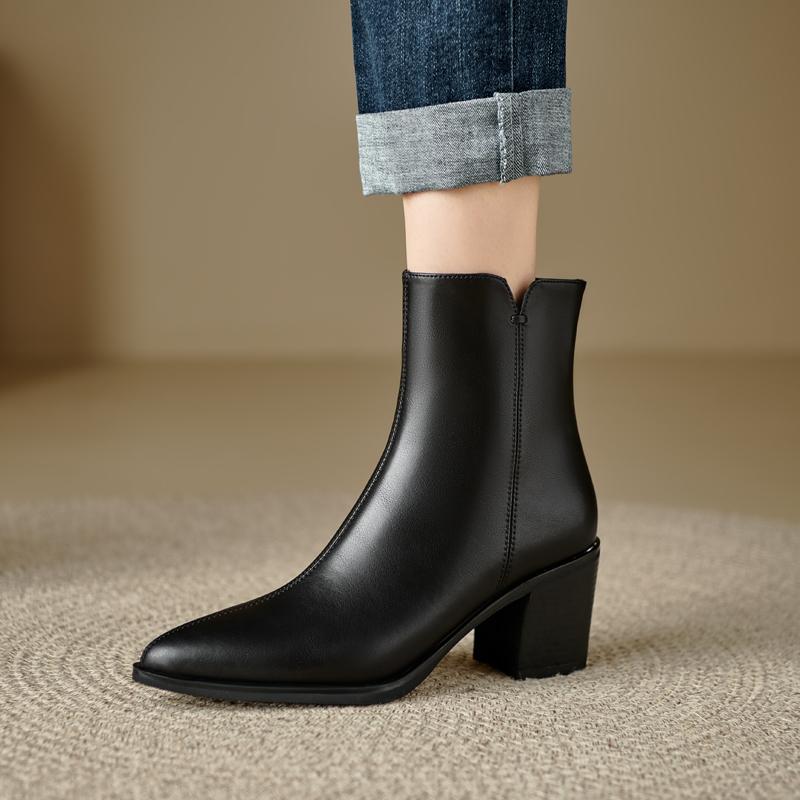 Fashion 2024 Autumn Women Boots Pointed Toe Chunky Heel Shoes for Women Concise Zipper Ankle Boots Chelsea Western Boots High Heels