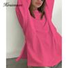 Hirsionsan базовая хлопковая футболка с длинными рукавами женская новинка 2022 года оверсайз однотонная женская одежда с разрезом повседневные рубашки женские топы
