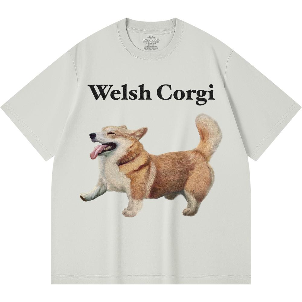 Футболка из 100% хлопка плотностью 230 г/м2 с принтом вельш-корги, забавная футболка из чесаного хлопка в стиле Харадзюку