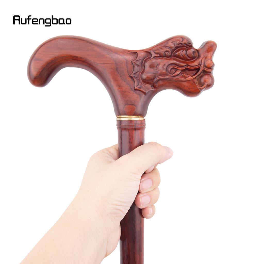 Red Dragon Wooden Bamboo Joint Single Joint Fashion Walking Stick Decorative Cospaly Cane Halloween Crutch Wand Crosier 92cm