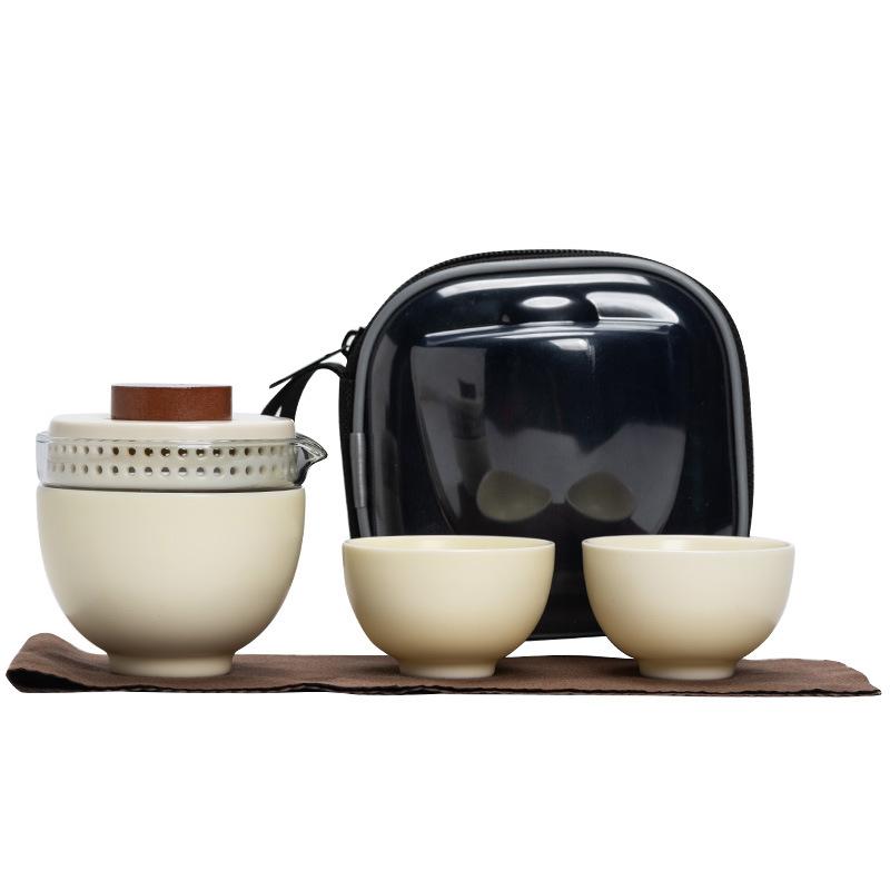 Travel tea set Kuaike cup one pot and two cups portable cover bowl small set outdoor high-end kung fu business gift set