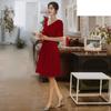 Красное летнее платье-чеонгсам с V-образным вырезом для свадьбы или помолвки - большой размер