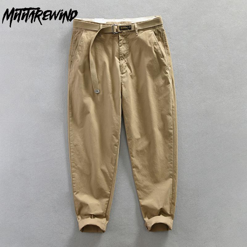 Spring and Autumn Men's Pants Japanese Style Cargo Pants Causal Cotton Soft and Comfortable Baggy Khaki Pant with Belt