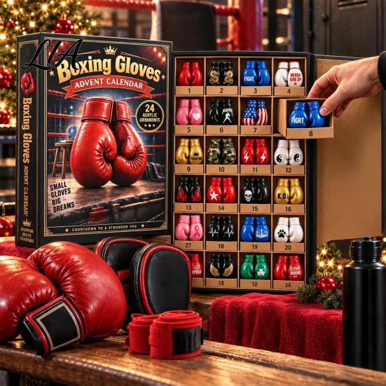 Unique Christmas Gift for Boxers Boxing Gloves Advent Calendar 2026, 24 Days Countdown with 2D Acrylic Glove Ornaments, Boxing-Themed Holiday