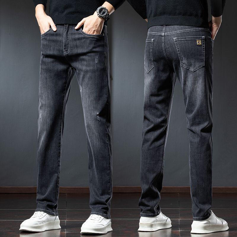 Men's Slim Fit Straight Leg Jeans - Whiskered Washed Long Pants for Autumn/Winter 2025
