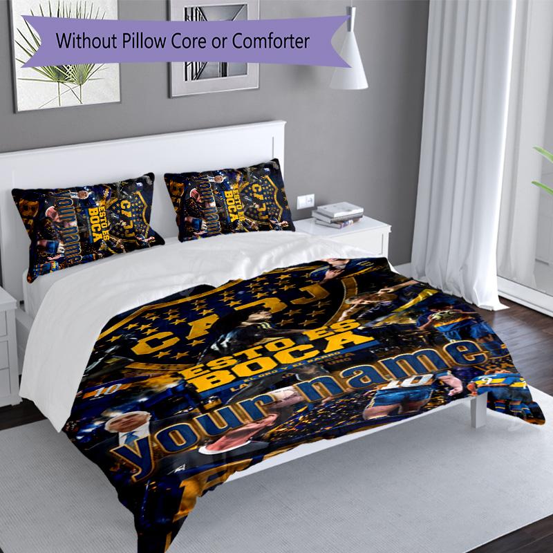 3pcs Custom Name Boca Juniors logo Bedding Set Duvet Cover Closure Includes 1 Duvet Cover&2 Pillowcases for All Seasons Bedroom Decor