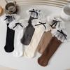 Lolita Princess White Lace Socks Children Spring Autumn Cotton Socks Korean Girl Bow Long Socks Solid Color Kids Knit Stockings