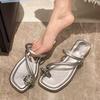 Low Heel Pinch Feet Internet Celebrity Fashion Square Head Cover Toe Cool Slippers 2025 New Flat Beach Flip-flops Women's Summer Wear
