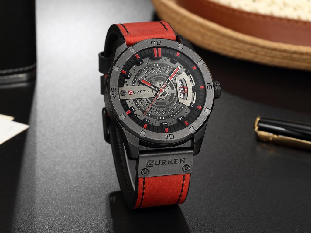 Мужские часы Curren 8301 с кожаным ремешком, деловым календарем