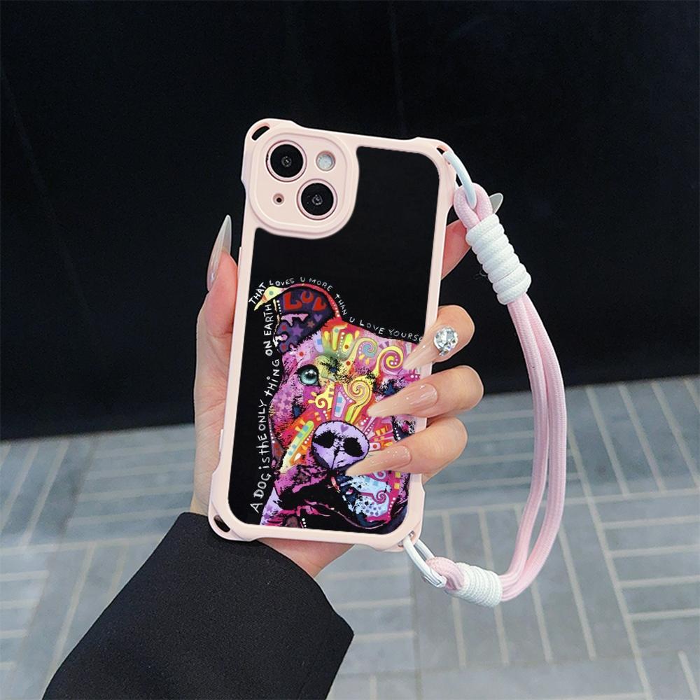 Чехлы для телефонов Ae76 Dog Color Doodle Design Soft для iPhone 16 15 14 13 12 11 Pro Max 8 Plus XR с ремешком на запястье, защитным шнурком для углов, задняя крышка