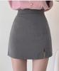 Women's Summer 2024 Slim Gray A-Line Skirt: High-Waisted Slit, Workwear Style, Knee-Length