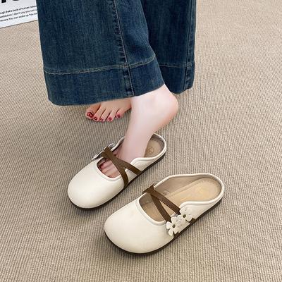 CRLAYDK Модные женские мюли слипоны с цветком, кожаные тапочки, женские шлепанцы на ремешке без задника, летние лоферы для ходьбы, повседневная обувь