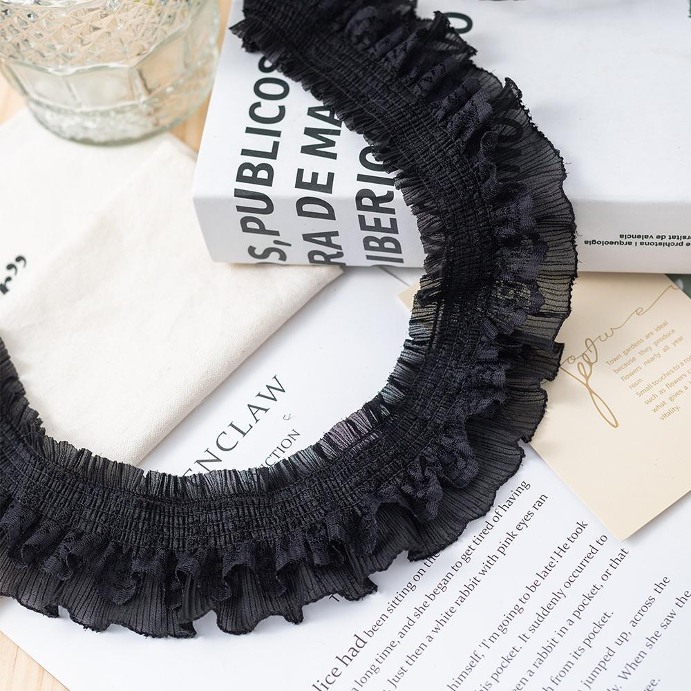 11CM Wide White Black Stretch Lace Chiffon Fabric Dress Collar Ruffle Trim Ribbon DIY Crafts Sewing Wedding Guipure Lace Decor