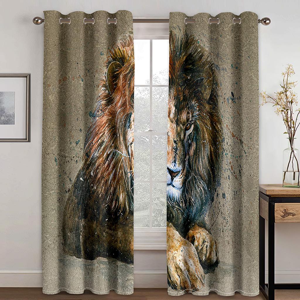 Cougar Wild Lion Tiger Wolf Animal Print Window Curtains for Kids Room Luxury Bedroom Hotel Home Decor Window Balcony Drapes