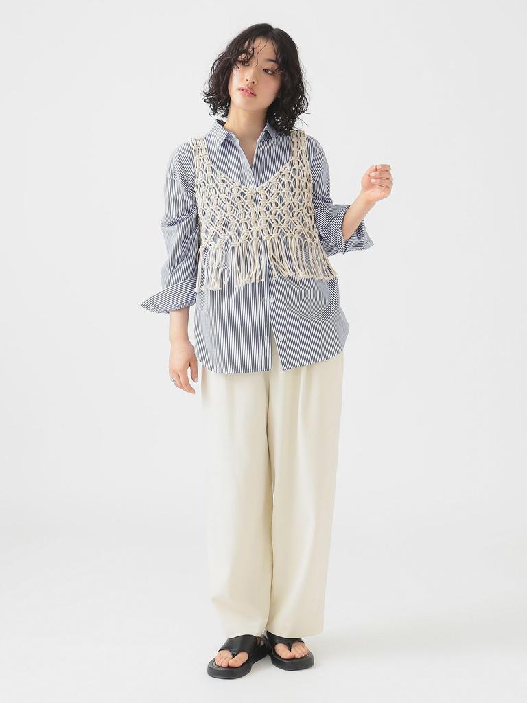 В:MING LIFE STORE от BEAMS Вязаный жилет S/S, Макраме-бюстье 2-в-1, Женский, IVORY, Один размер