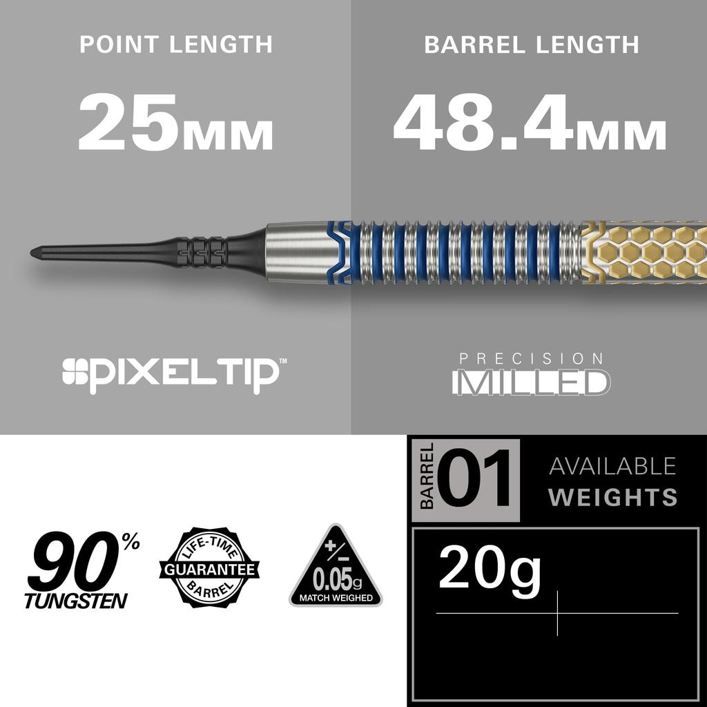 TARGET Darts Josh Rock Gen 1 Soft Tip Tungsten Generation 20G Pixel Tip Darts Player Edition Darts with Black Electronic Soft Tips Darts, 90% Darts,