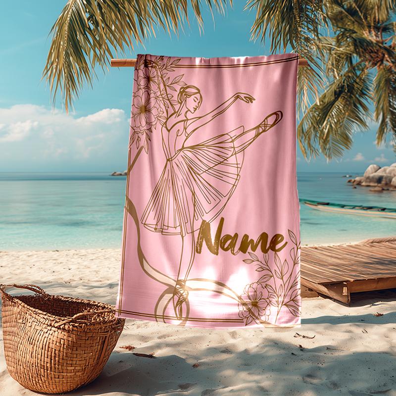 Custom Name Ultra-Soft Beach Towel with ballet Theme,Ideal for Pool - Camping, Diving - Perfect Travel Essential, Vibrant Beach Towel.