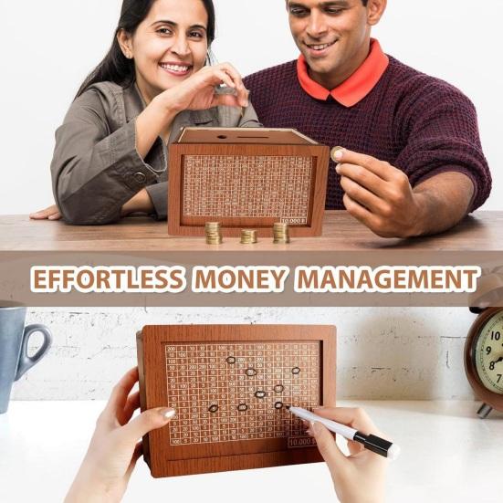 Wood Money Box with Counter Large Capacity Piggy Bank Coin Cash Container Kids Adults Money