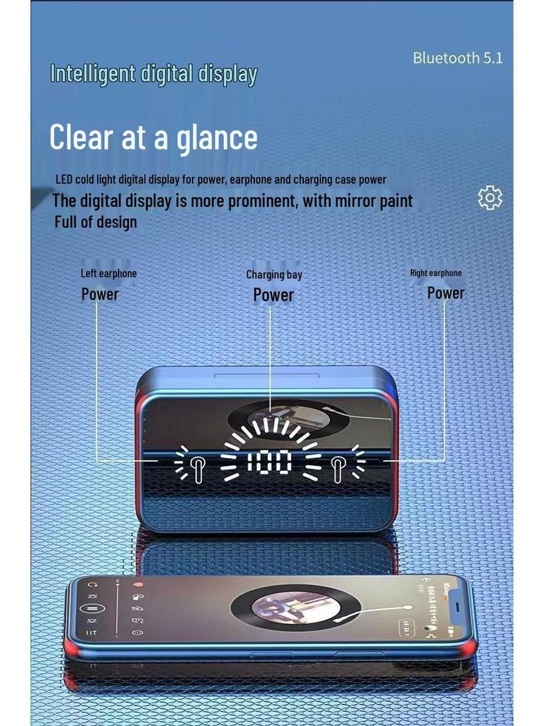 S20 Bluetooth TWS Touch Semi-In-Ear Wireless Headset with Digital Display