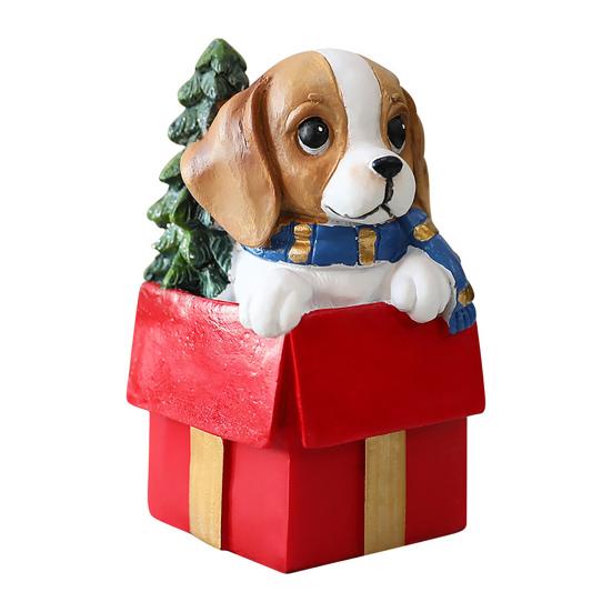 Christmas Puppy Resin Ornament Cute Puppy In Scarf Figurine Christmas Showcase Desk Home Office Decorations