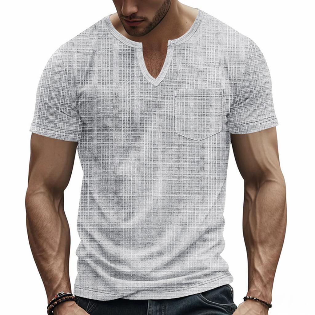 Мужская футболка-henley с коротким рукавом, нагрудным карманом, повседневная, из легкой текстурированной ткани, с вырезом