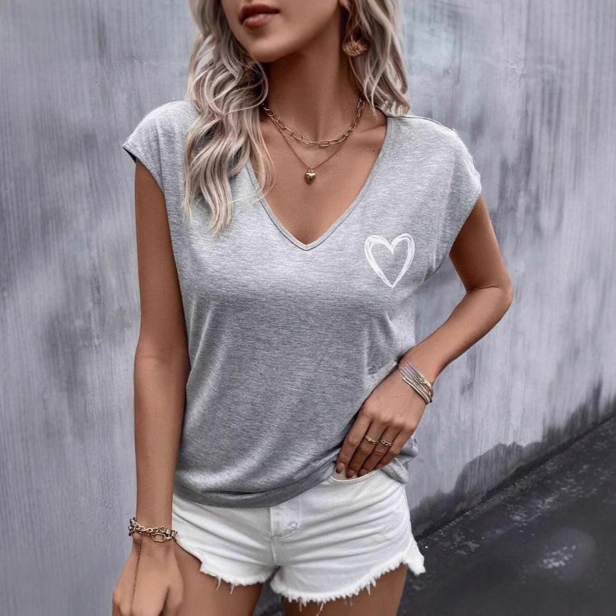 Летний топ с V-образным вырезом и принтом 3D Love, модные повседневные женские футболки с короткими рукавами