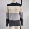 Женские вязаные топы с круглым вырезом, вязаные пуловеры, топы с длинным рукавом, цветные блоки, свободный подол, H-образный, теплый