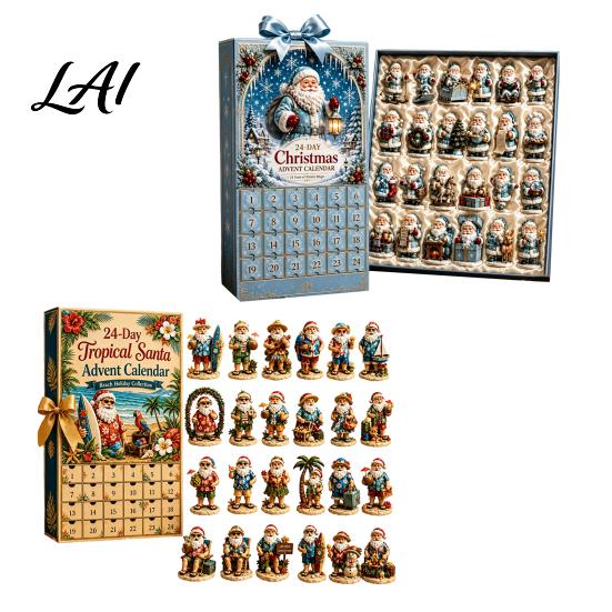 Summer Beach Santa Claus 2026 Advent Ornament Set Acrylic Calendar 24-Day with Tropical Theme Christmas Surfing Figures Tree Hanging Decor