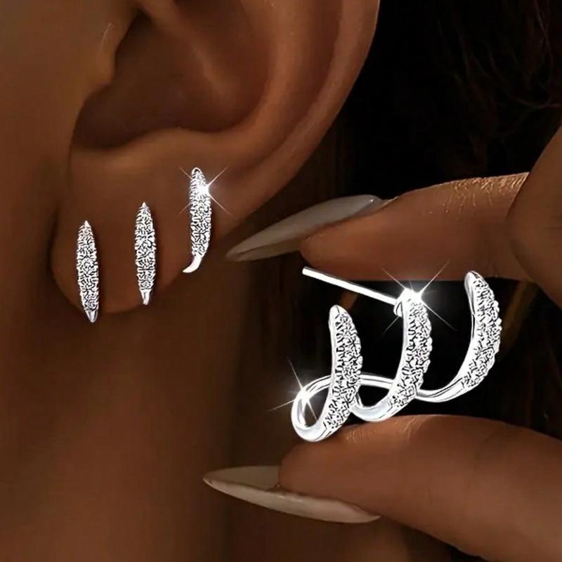 1 Pair, Silver Women's Claw Shaped Earring Set, Super Sparkling Synthetic Material, Dazzling, Exquisite and Lovely, Luxurious and Elegant