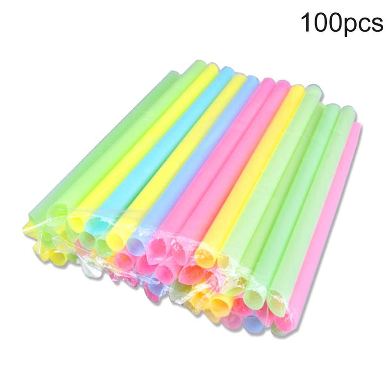 100pcs Large Drinking Straws Mixed Colors For Pearl Bubble Milk 20cm X 1cm Bar Accessories Tea Smoothie Party Plastic