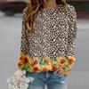 Осенне-осенняя женская модная футболка с круглым вырезом и длинными рукавами, свободная одежда, леопардовая футболка с принтом подсолнечника для девочек, уличная