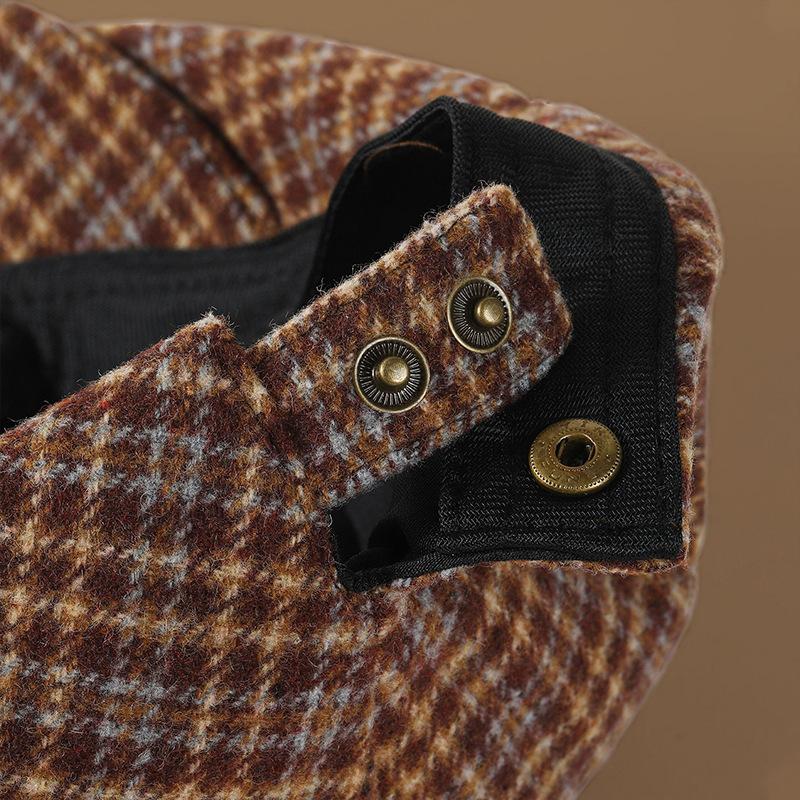 Ретро Клетка Прогрессивная Шляпа Женская Осень и Зима Универсальная Британский Стиль Шляпа Газетчика Художника Ношение Назад Шерстяной Утиный Берет