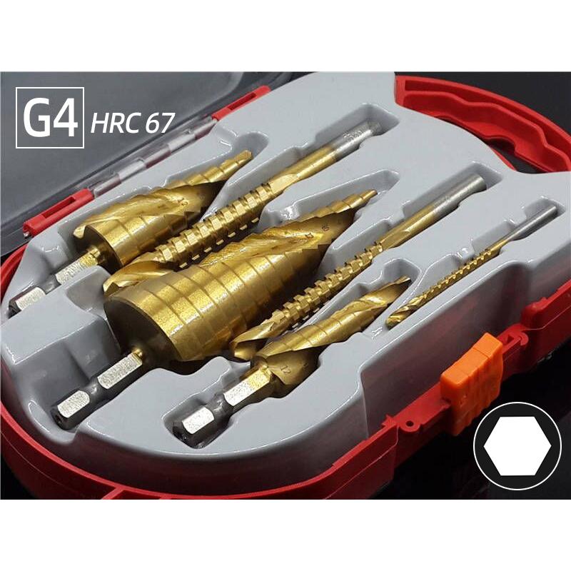 6Pcs HSS Steel Titanium Step Drill Bit Set 4-12/20/32mm Metal Hole Cutter Wood Cone Core Drilling Hole Saw Tool+3,6,8 Saw Drill