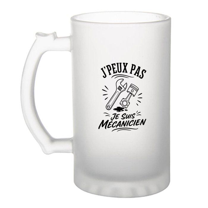 Verre à Bière - PLANETEE - J’peux pas je suis Mécanicien - Givré - Verre trempé 470 ml - Imprimé en Bretagne