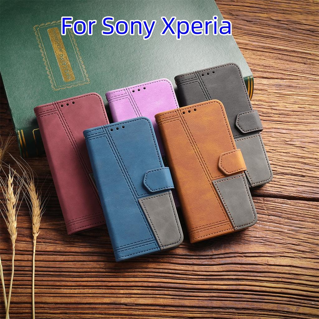 For Sony Xperia XZ1,Xperia XA2,XA1,Xperia 1 II,Xperia 10 II,Xperia 5 III...Hand Rope Style Splicing Design PU Leather Flip Stand Wallet Phone Case