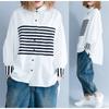 Женская блузка, рубашка, женские базовые топы, одежда из хлопка с принтом в полоску, пэчворк, повседневный свободный кардиган больших размеров
