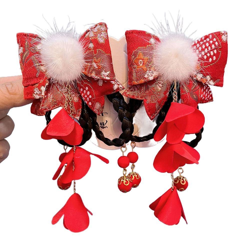 Ancient Girls Velvet Headwear New Year Headdress Kids Barrettes Rabbit Tassel Hair Clips Children Hairpin Hair Accessories