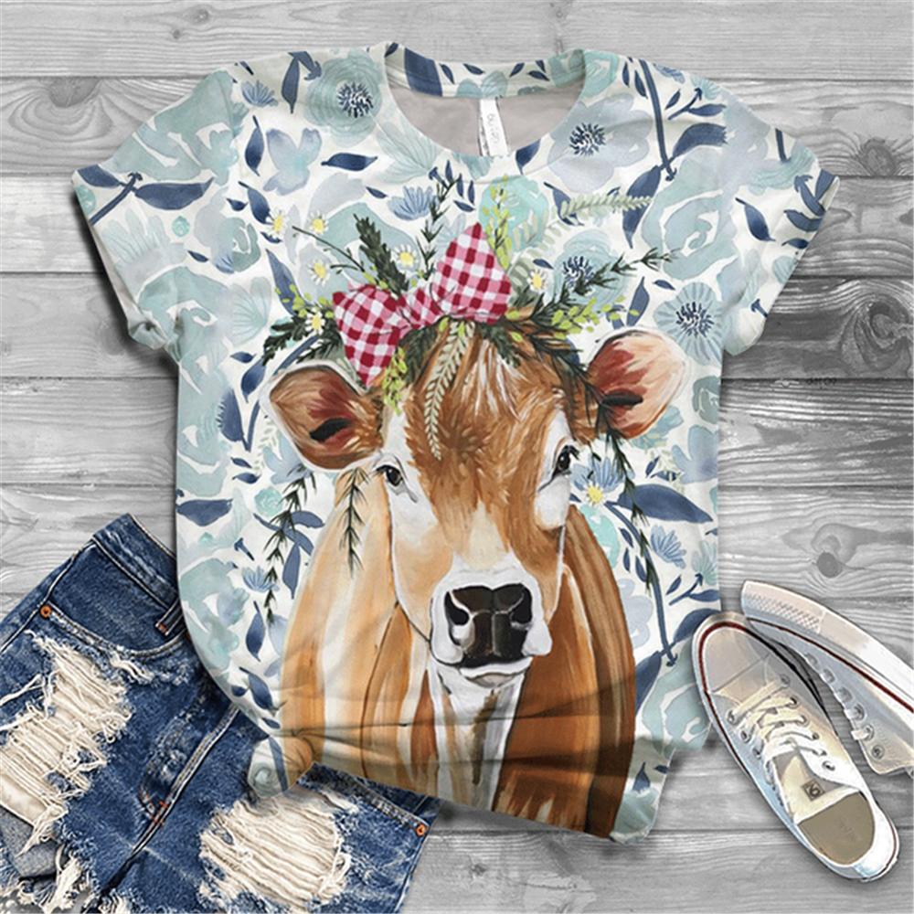 Женская футболка с коротким рукавом, летняя повседневная анимационная лошадь, цифровой 3D принт, сексуальный топ с диагональным воротником, свободный женский пуловер