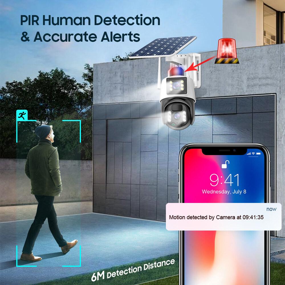 Уличная камера видеонаблюдения, солнечная батарея, 4G SIM, 6 МП, двойной объектив V380, 360 PTZ, 12000 мАч, аккумулятор, беспроводной IP-монитор ночного видения