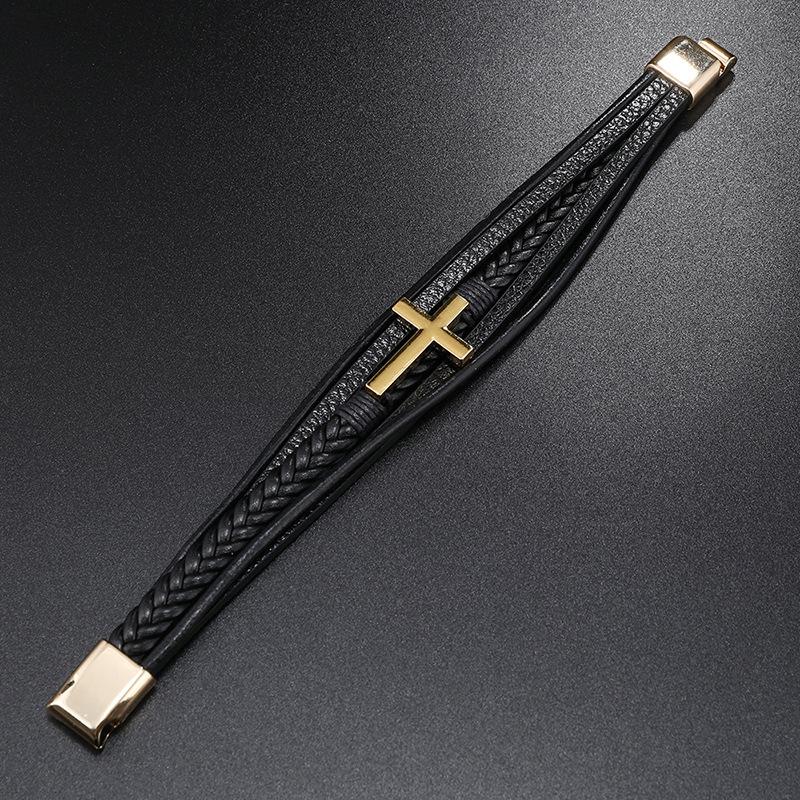 Многоцветный крест мужской PU кожаный плетеный магнитный браслет с пряжкой ювелирные изделия подарок