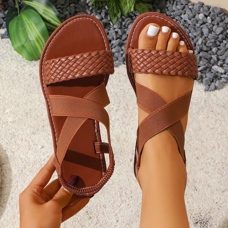 Women Braided Strap Flat Sandals Open Toe Crisscross Ankle Wrap Summer Beach Casual Comfortable Walking Shoes