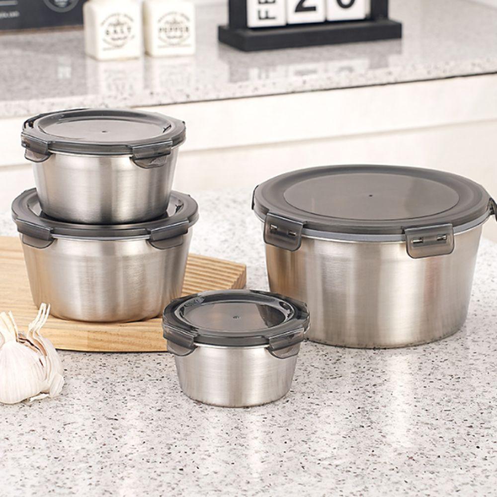 Round Food Storage Container 201 Stainless Steel Lunch Box for Kitchen Refrigerator