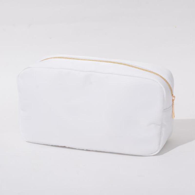 Low MOQ Stock Nylon Women Lady Custom Embroidery Chenille Patches Custom Travel Makeup Pouch Small Cosmetic Bag