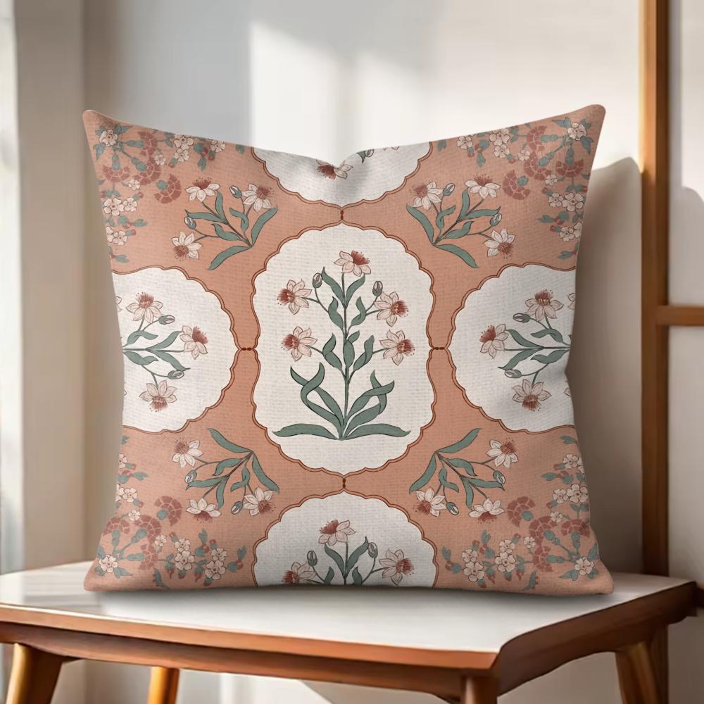 Retro Roman pattern Cushion Cover Natural Linen Organic Fabric DoubleSided Printing Couch Pillow Covers Home Decor